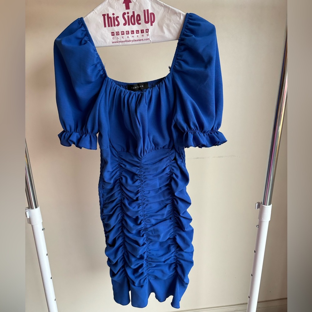 Royal blue tight ruffle cocktail dress